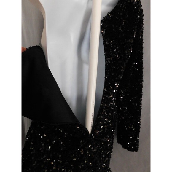 Vnaix Dress Juniors Black Sequin One Shoulder Wedding Prom Formal Holiday Size 4 - Picture 5 of 7
